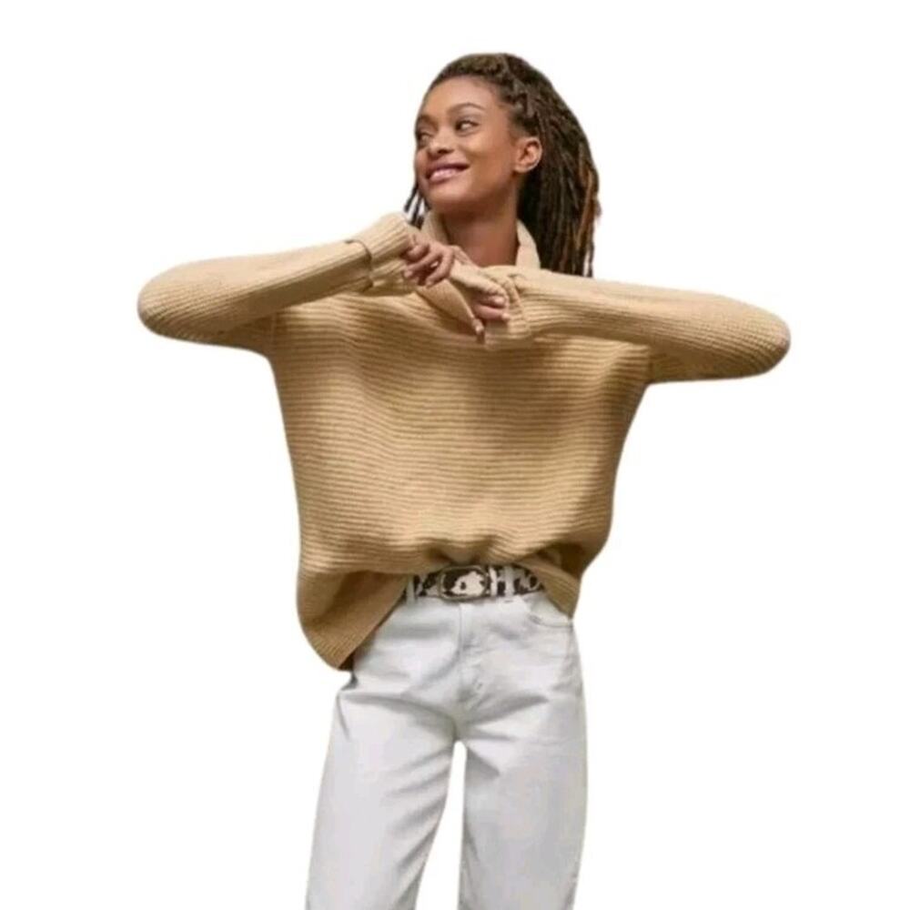 Anthropologie Womens Size Small Pilcro Roll Neck Tan Chunky Sweater